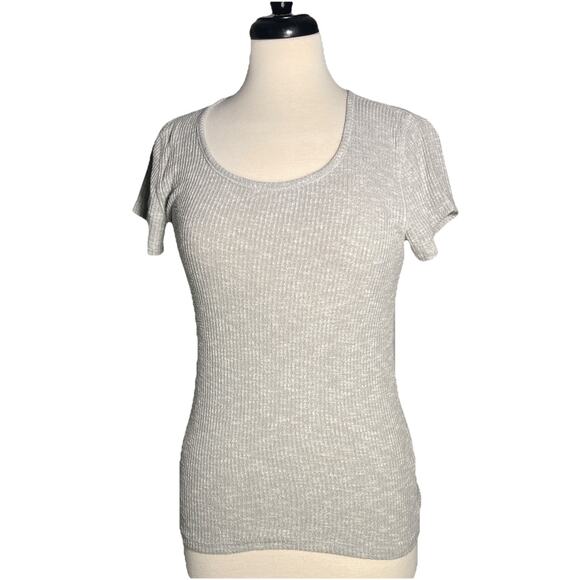 Abercrombie & Fitch Short Sleeve Ribbed Sweater Women's Heathered Gray Sz M - Picture 1 of 4